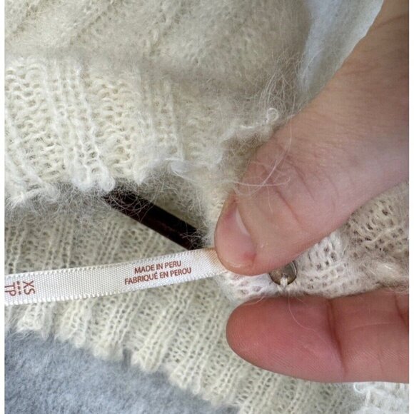 Free People Alpaca Blend Slouchy Oversized Sweater Cream Cowl Neck Fluffy Sz XS - Picture 12 of 16